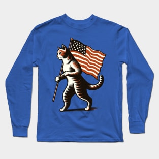 Cat carrying an American flag Long Sleeve T-Shirt